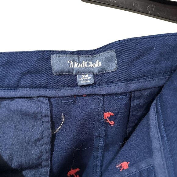 ModCloth Womens Embroidered Navy Pants With Pink Umbrella Pattern Size 24 - Picture 5 of 7